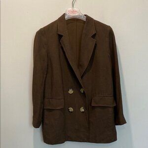 Massimo Dutti Brown Linen Double-Breasted Blazer  Size L Relaxed Fit